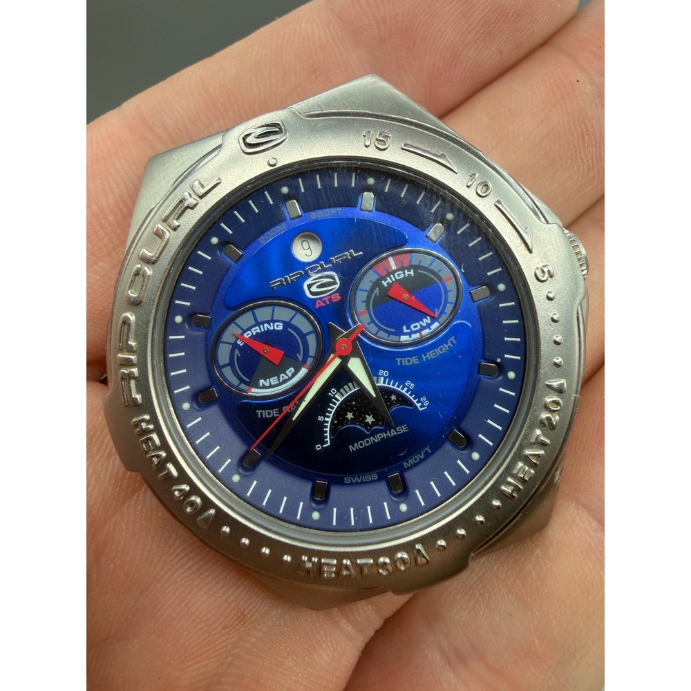 Rip Curl ATS Tide Watch 200M Swiss Movt Blue Dial Moonphase Surf Watch #1129
